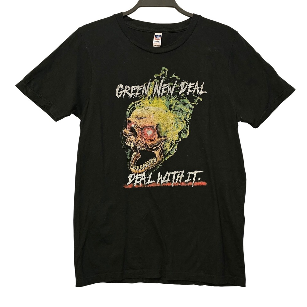 Royal Apparel Sunrise Movement Green New Deal Skull Graphic Tee Black Small USA